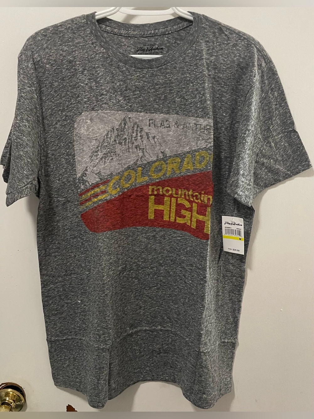 Flag & Anthem Men Grey Heather Graphic Tee Short Sleeve Crew Neck T-Shirt Medium
